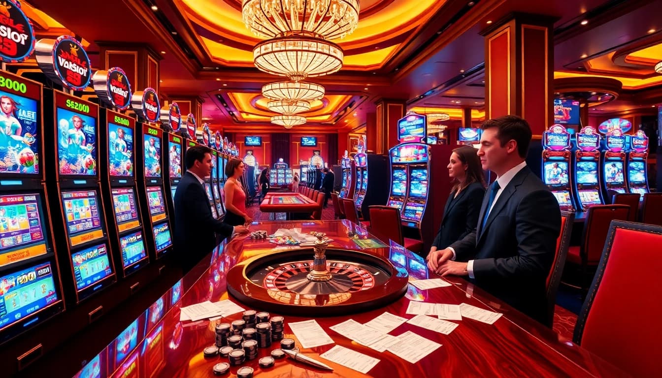 Players enjoying the thrilling experience of slot888 at a luxurious casino.