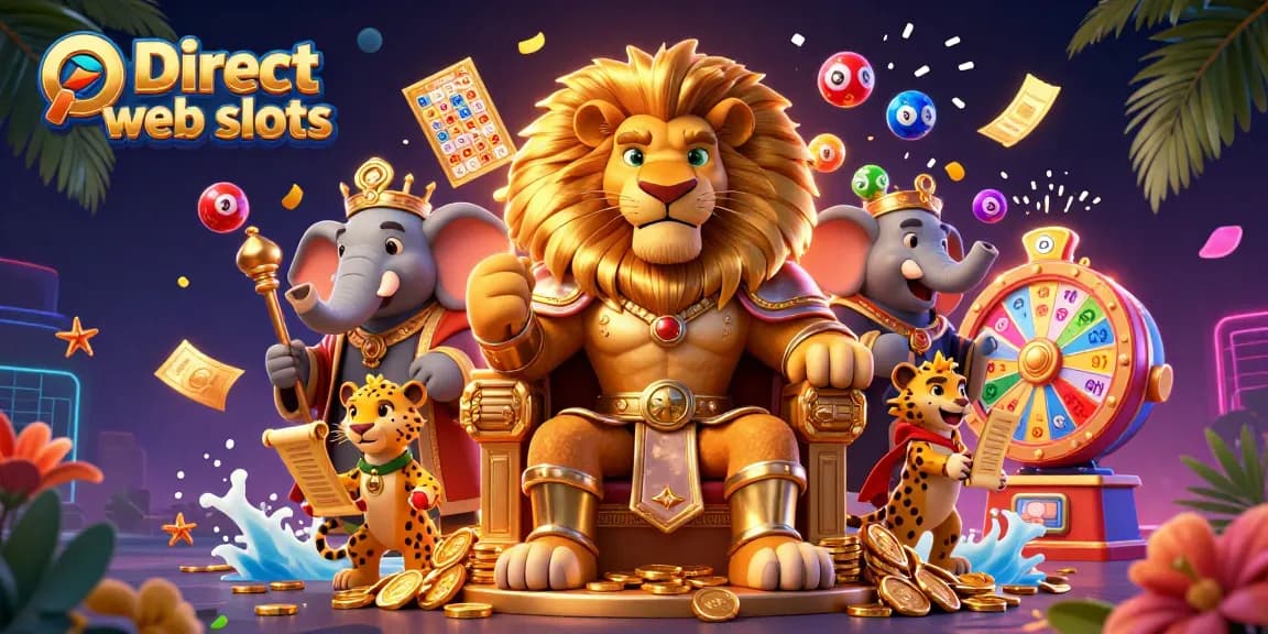 Experience thrilling Direct web slots action, featuring a lion king and vibrant gaming elements.