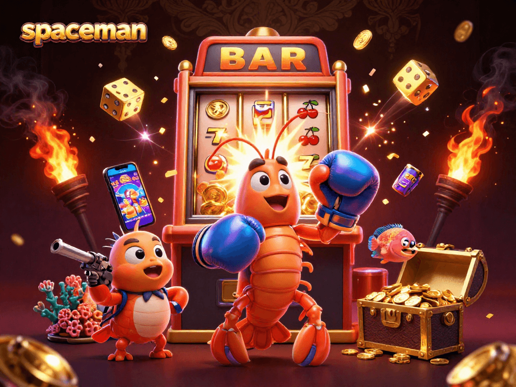 Experience the excitement of spaceman slots with fiery jackpots and playful characters in this vibrant casino scene.