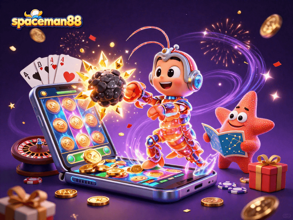 Win big with Spaceman88 as a galactic samurai mantis shrimp punches through asteroids, revealing treasures.