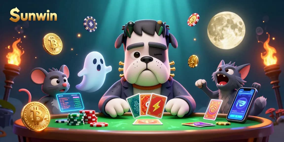 Sunwin delivers an exciting gaming experience with a ghost mouse and werewolf kitten at a spooky casino.