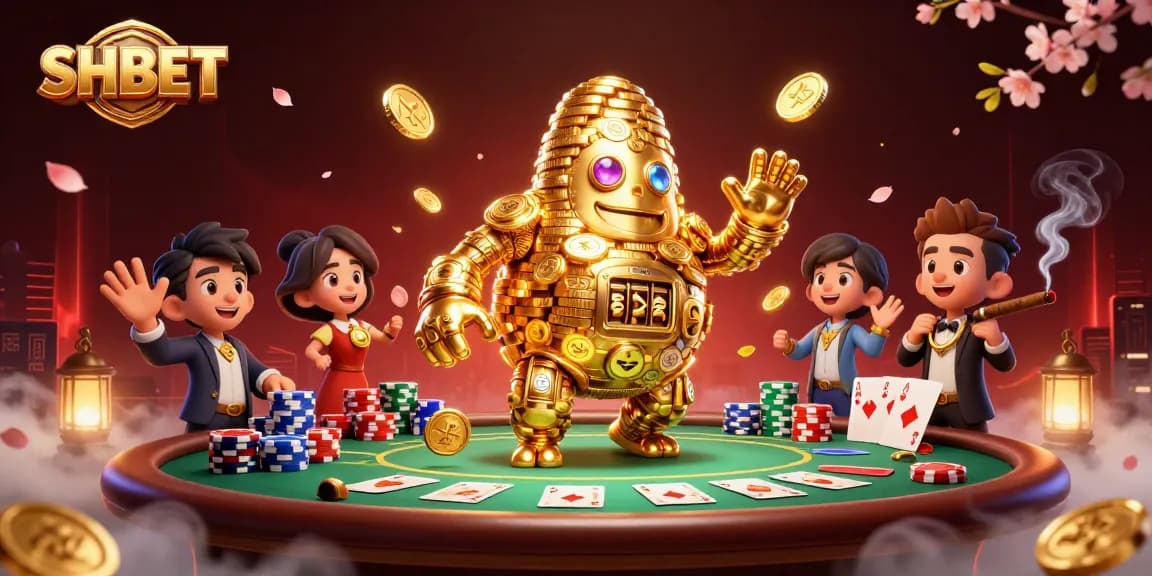Experience SHBET's captivating gaming with the golden golem amidst high-stakes action.