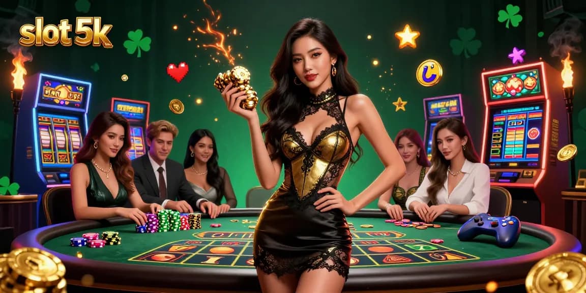 Engage with slot 5k gaming action featuring vibrant slot machines and a glamorous player