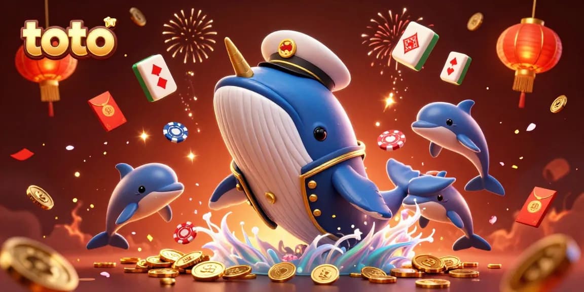 Experience winning moments with toto as a giant whale breaches through coins surrounded by playful characters.