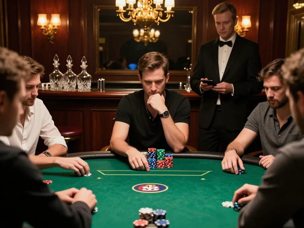 RR 88 players enjoying an exclusive poker game, chips and cards in play, upscale environment enhancing excitement