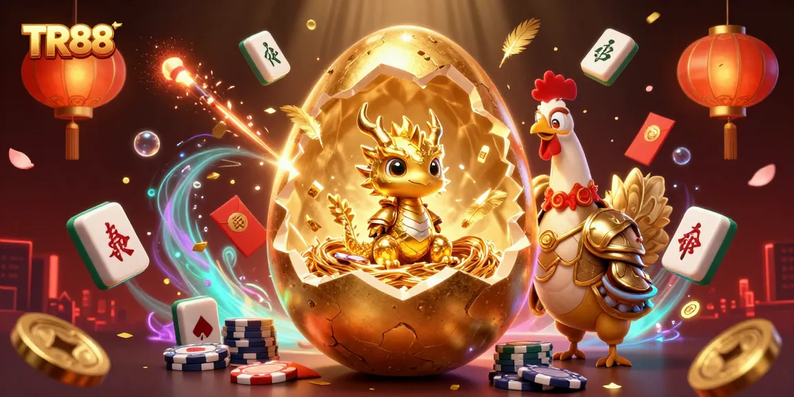 Experience thrilling wins with TR88 in this vibrant casino scene featuring golden characters and festive elements.
