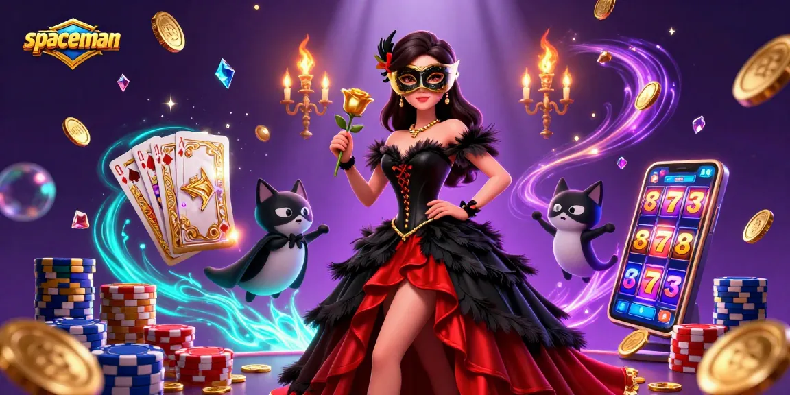 Engage in thrilling gaming with Spaceman, showcasing vibrant slot reels and dazzling gems.