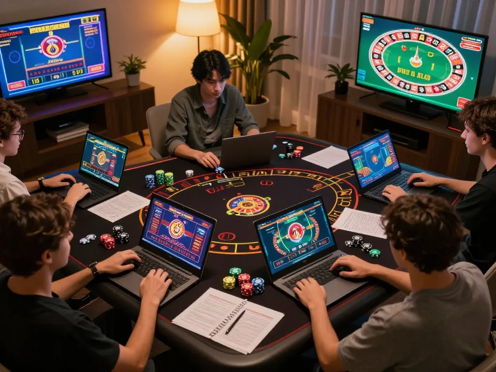 Players engaging with ALO8 online casino games on devices, capturing the thrill of virtual gambling.