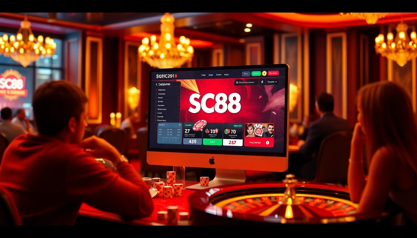 Experience SC88 gaming excitement with poker chips and roulette, showcasing online casino play.