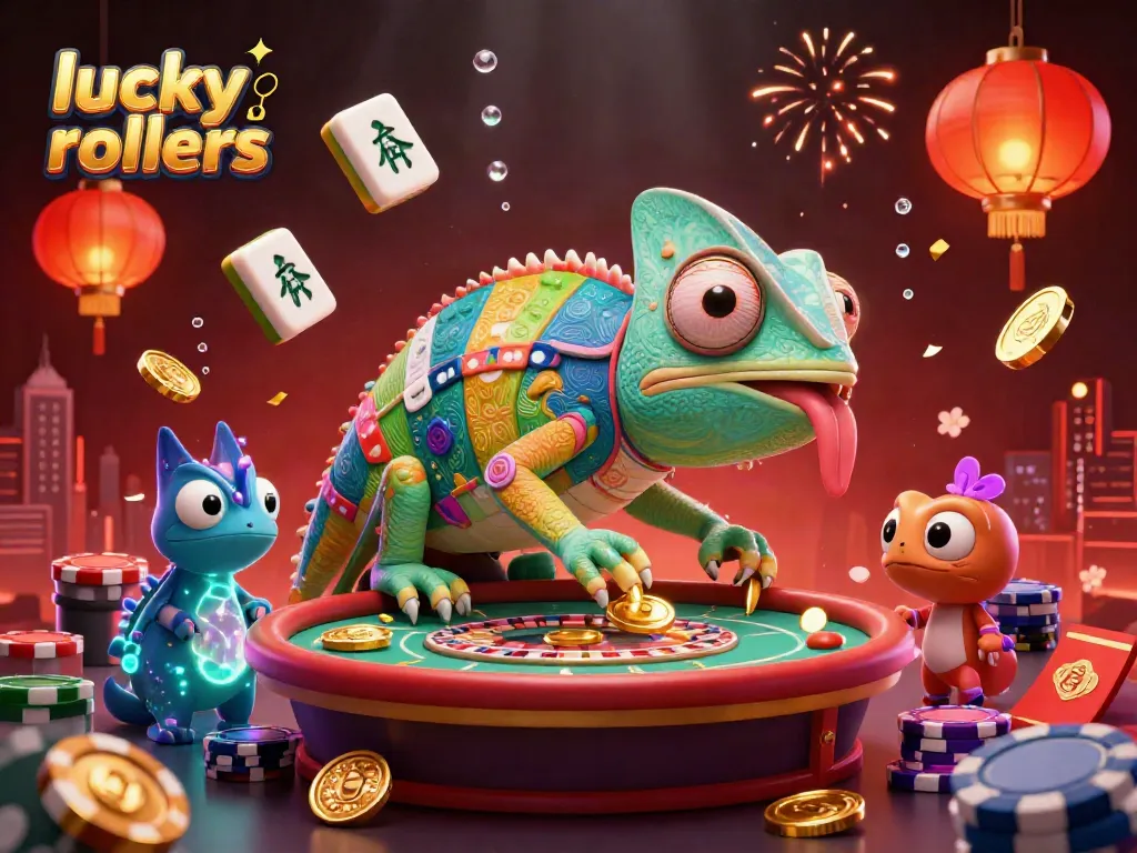 Experience the thrill of lucky rollers in this vibrant 3D casino scene filled with dynamic game elements.