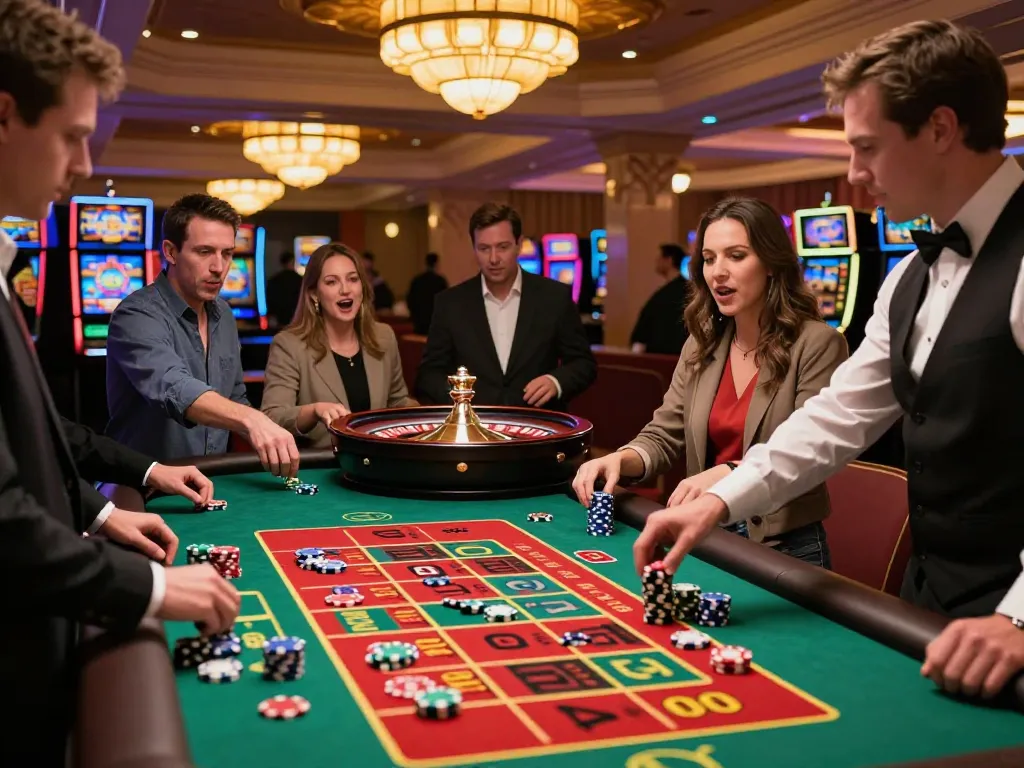 Players engaging with the roulette table at a vibrant casino during an exciting session on 9bet, showcasing their anticipation.