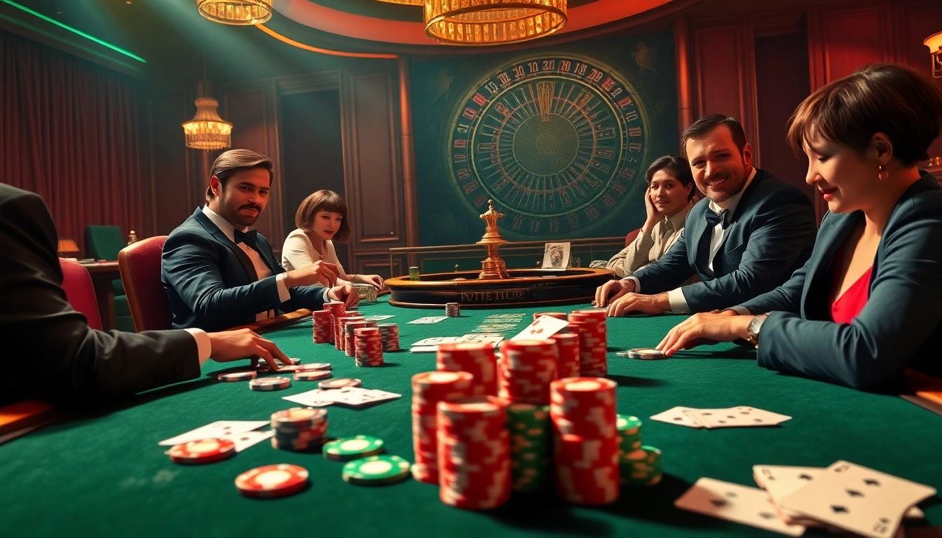 Situs Gacor gameplay showcasing vibrant casino tables and players strategizing in luxury.