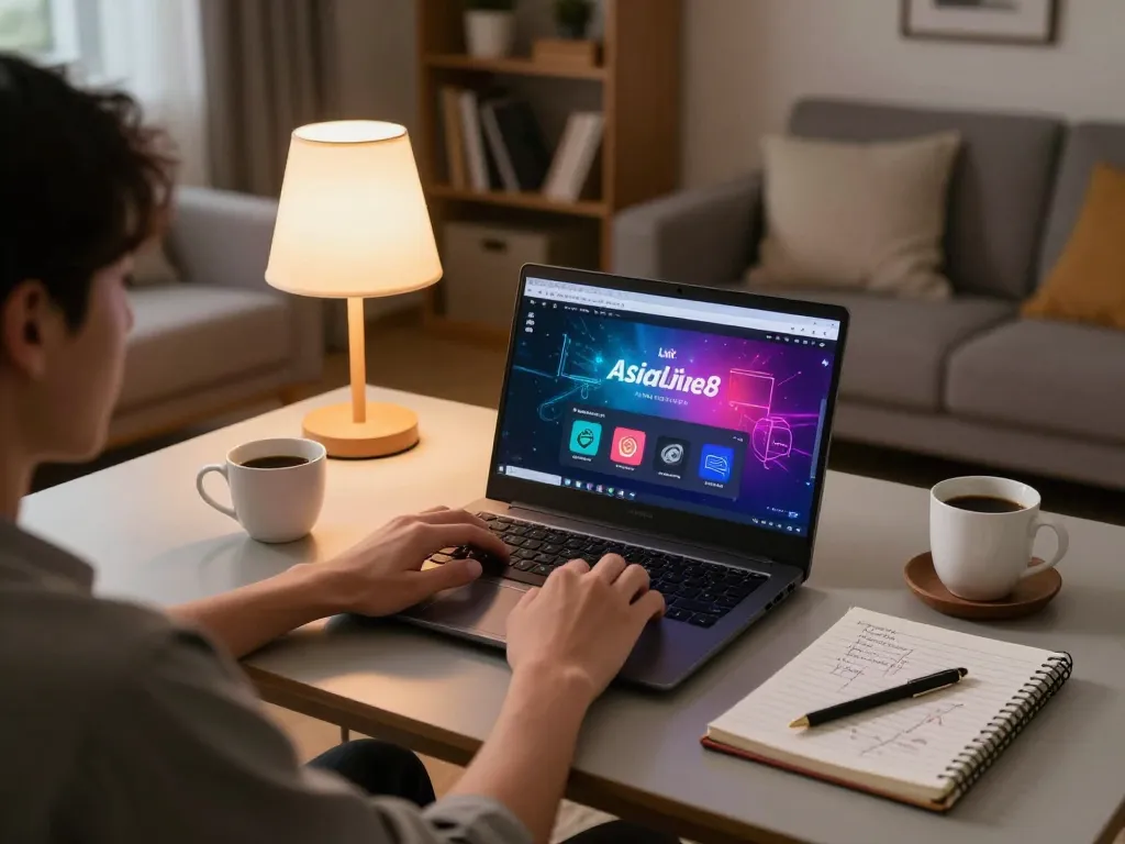 Engaging with Link Alternatif Asialive88 online gaming while employing strategic betting notes in a cozy home.