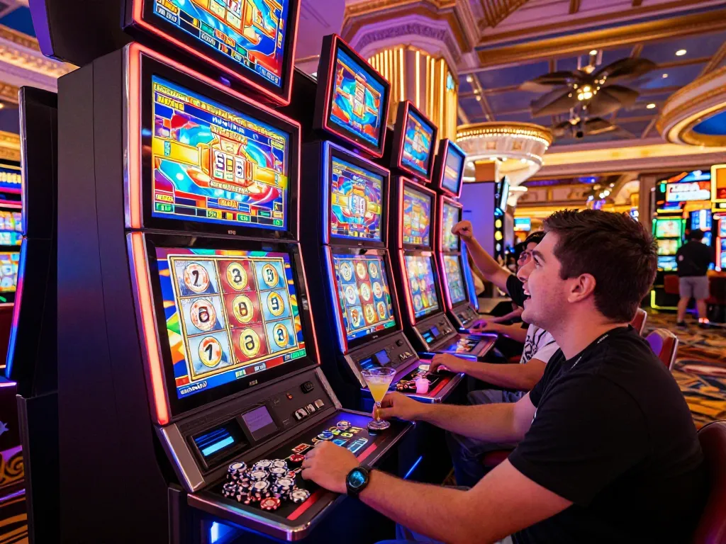 Pemain menikmati mesin slot link dalam suasana kasino yang hidup