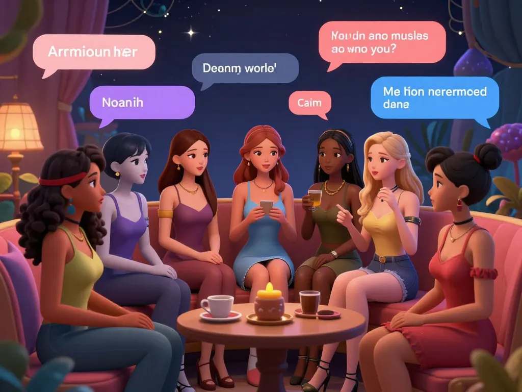 Engaging porn ai chat scene with diverse avatars interacting in a cozy digital space.