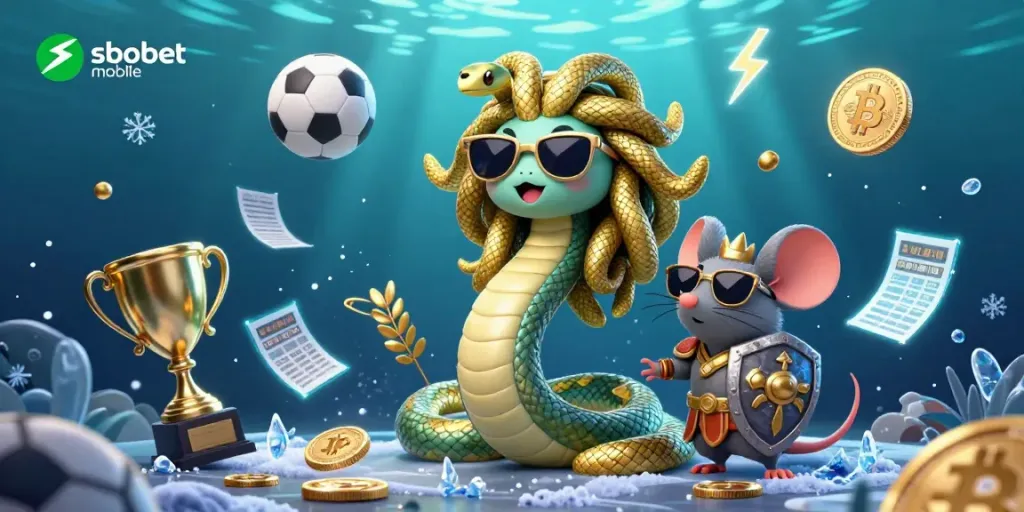 Engage in dynamic betting with sbobet mobile as Medusa and a warrior mouse celebrate sports events.