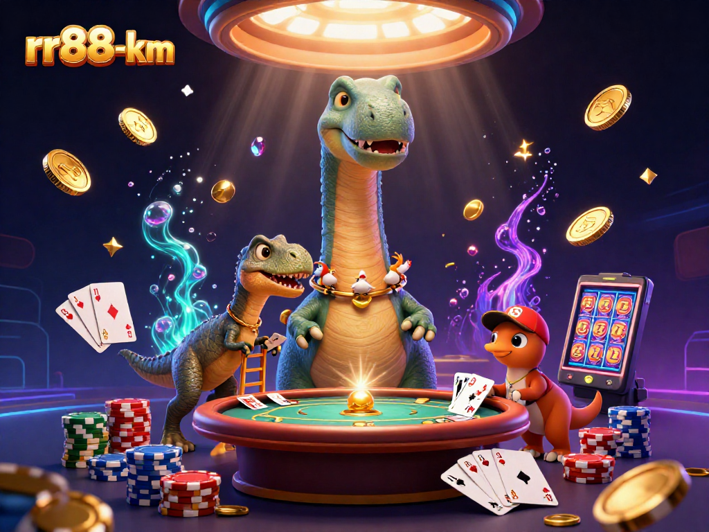 Watch the 3D brontosaurus host a lively poker game with the clever raptor dealer at rr88-km.