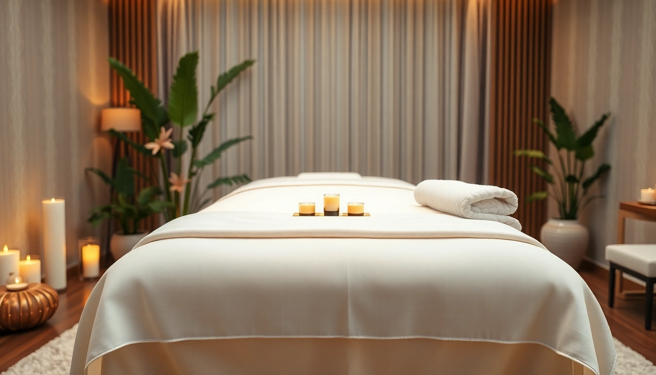 Relaxing atmosphere for 수원출장마사지 in a luxurious hotel setting with a massage table.