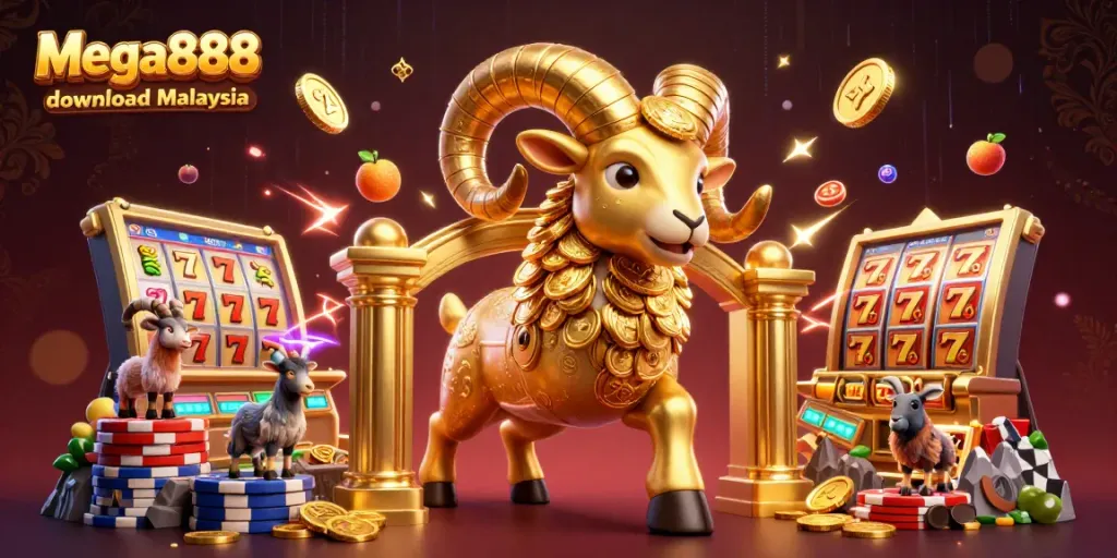Experience Mega888 download Malaysia with vibrant slot game elements and dynamic golden visuals.