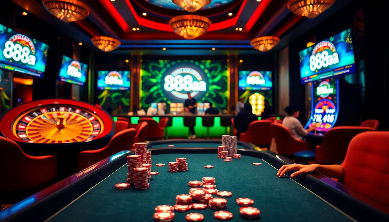Exciting gambling at the 88aa casino with poker chips and roulette thrilling players.