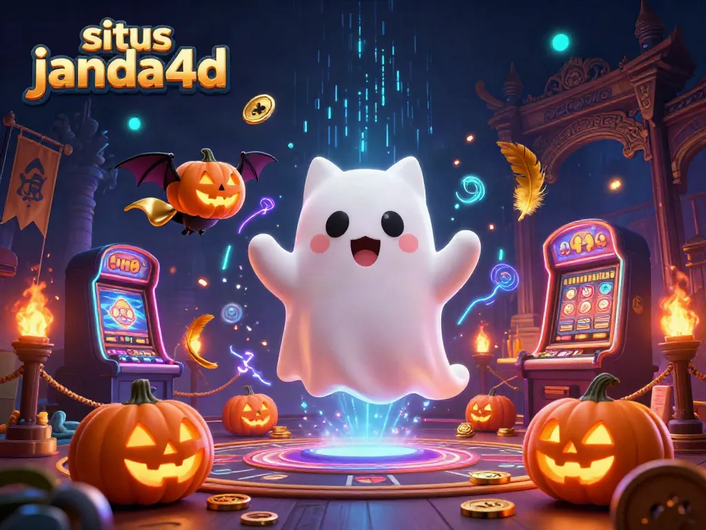 Gambarlah situs janda4d dengan kucing hantu dan elemen permainan yang menarik.