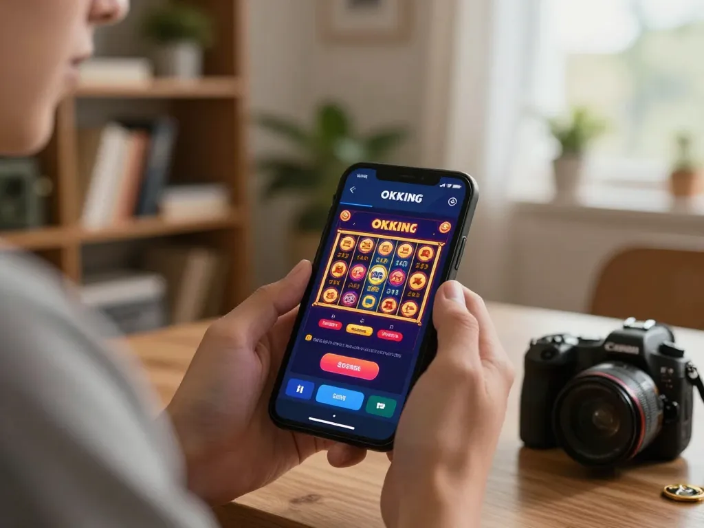 Player engaged with the OKKING app for exciting mobile gaming experience.