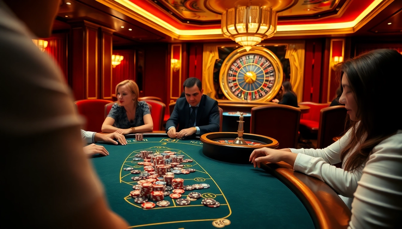 KJC casino table filled with vibrant chips and cards in an elegant setting.