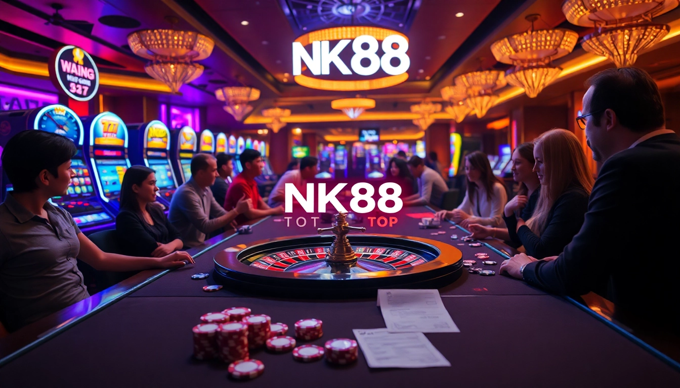 Experience the thrill of winning at NK88 top casino games with vibrant tables and colorful slot machines.