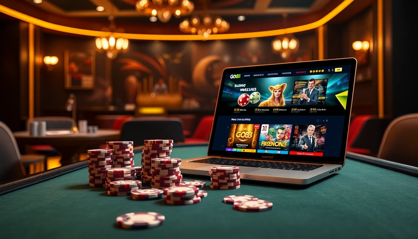 Exciting online gambling experience on the trang chủ go88 featuring casino tables and digital elements.
