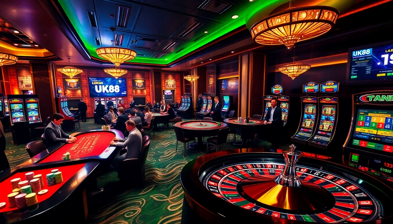 Betting experience at the trang chủ uk88 casino with vibrant tables and dealers.
