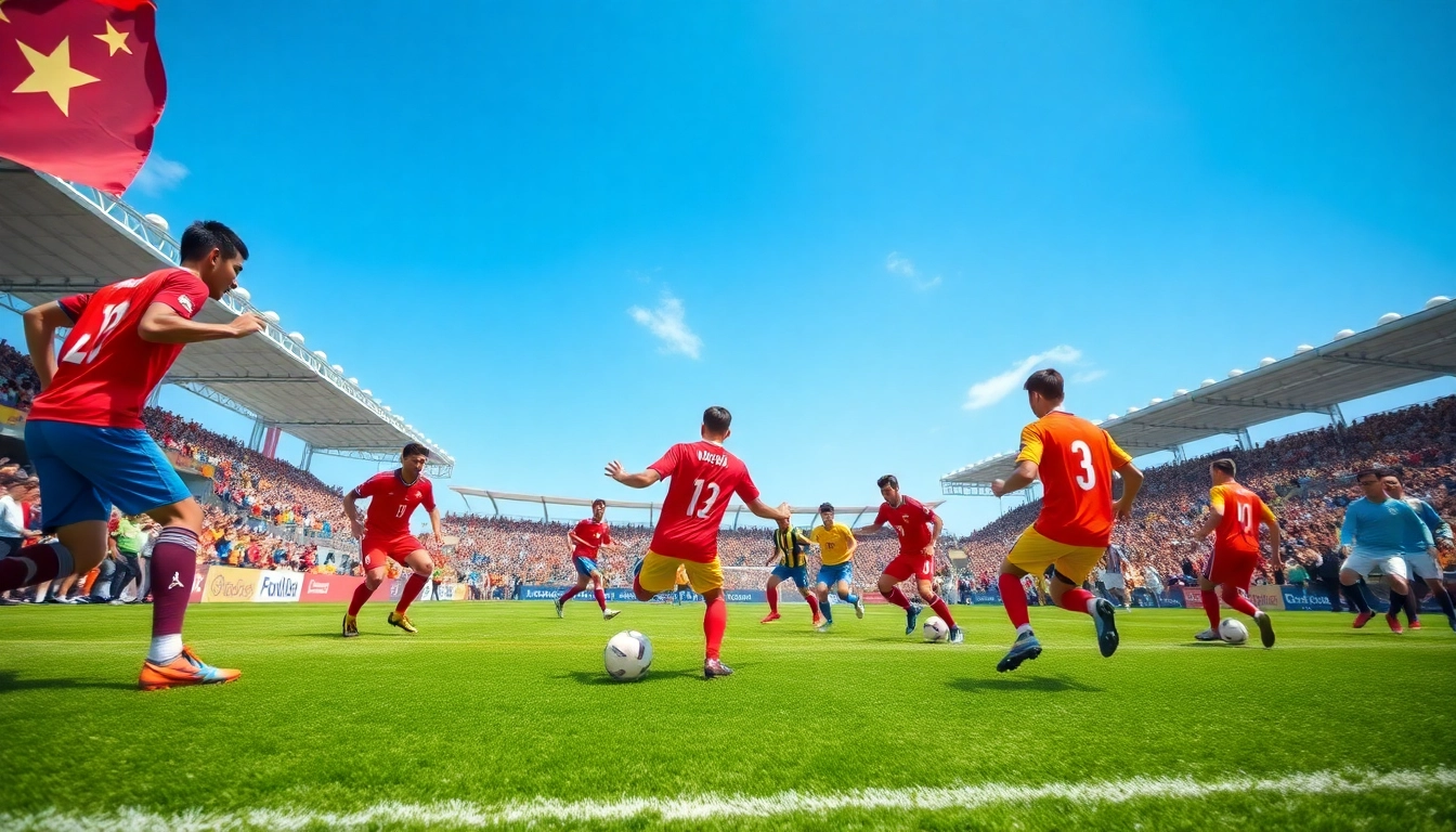Giao Hữu ĐTQG football match scene with players in action and cheering fans