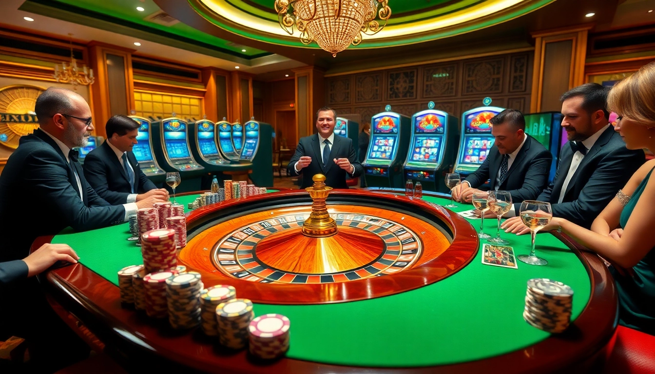 Players enjoying high-stakes roulette at a casino featuring PXJ-themed decor.