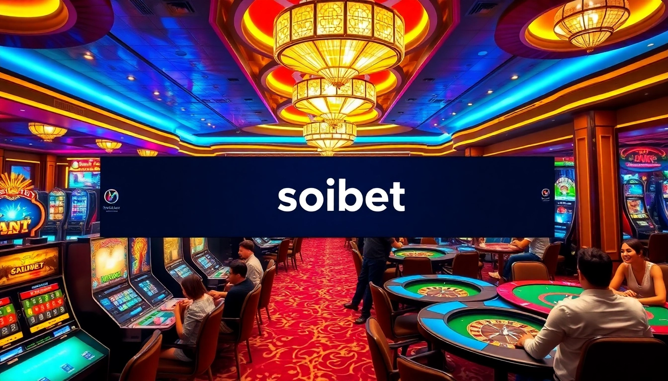 Experience the excitement of gambling with ทางเข้า soibet ล่าสุด displayed prominently in a vibrant casino scene.