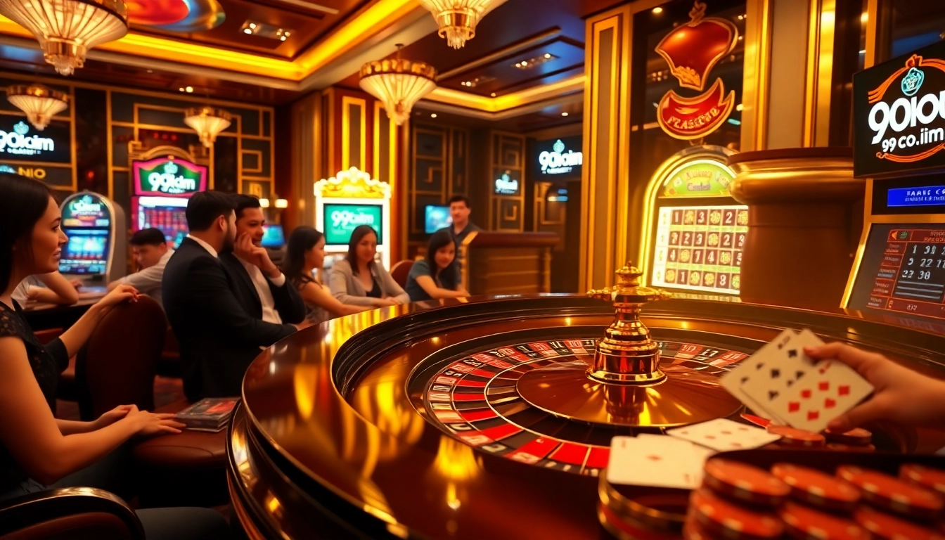 A thrilling scene of gamblers at a roulette table with elements from 99ok.co.im.