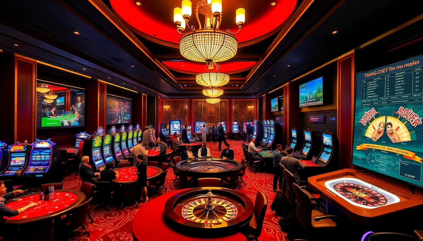 Exciting gaming scene at TRANG CHỦ NOHU90 with players winning at casino tables.