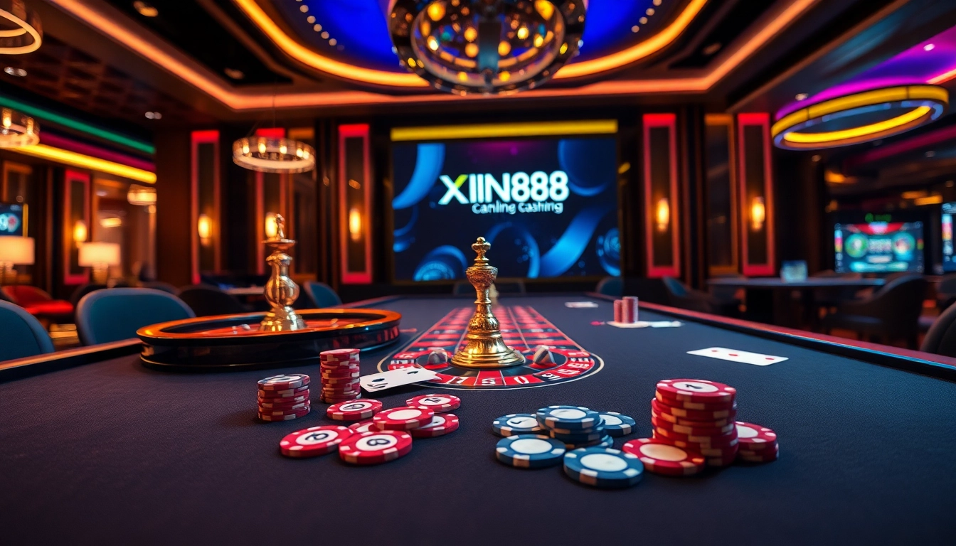 Experience the thrill of gambling at Xin88 with vibrant casino scenes and strategic gameplay.