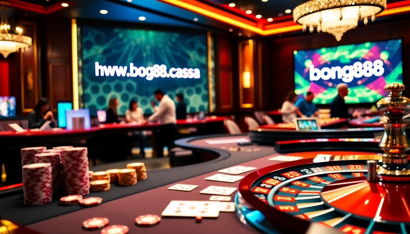 Experience the thrill of games at BONG88 - lively poker table and roulette action.