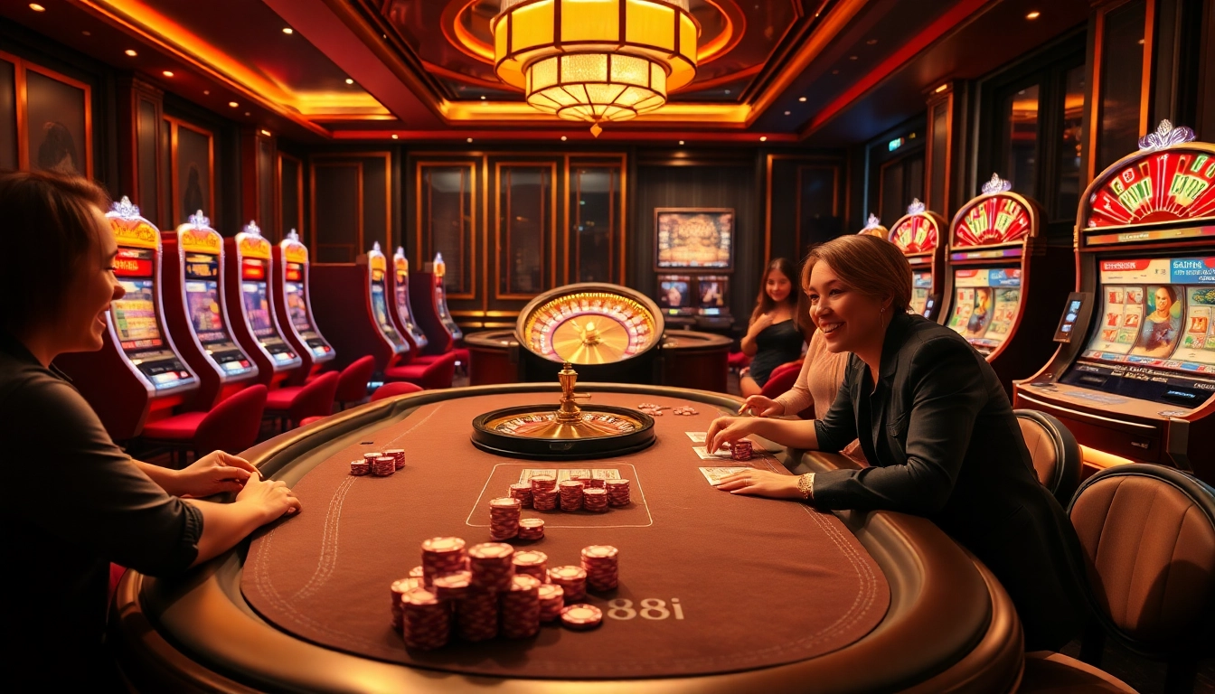 Engage in thrilling online gambling experiences at 88i, featuring lively poker tables and slot machines.