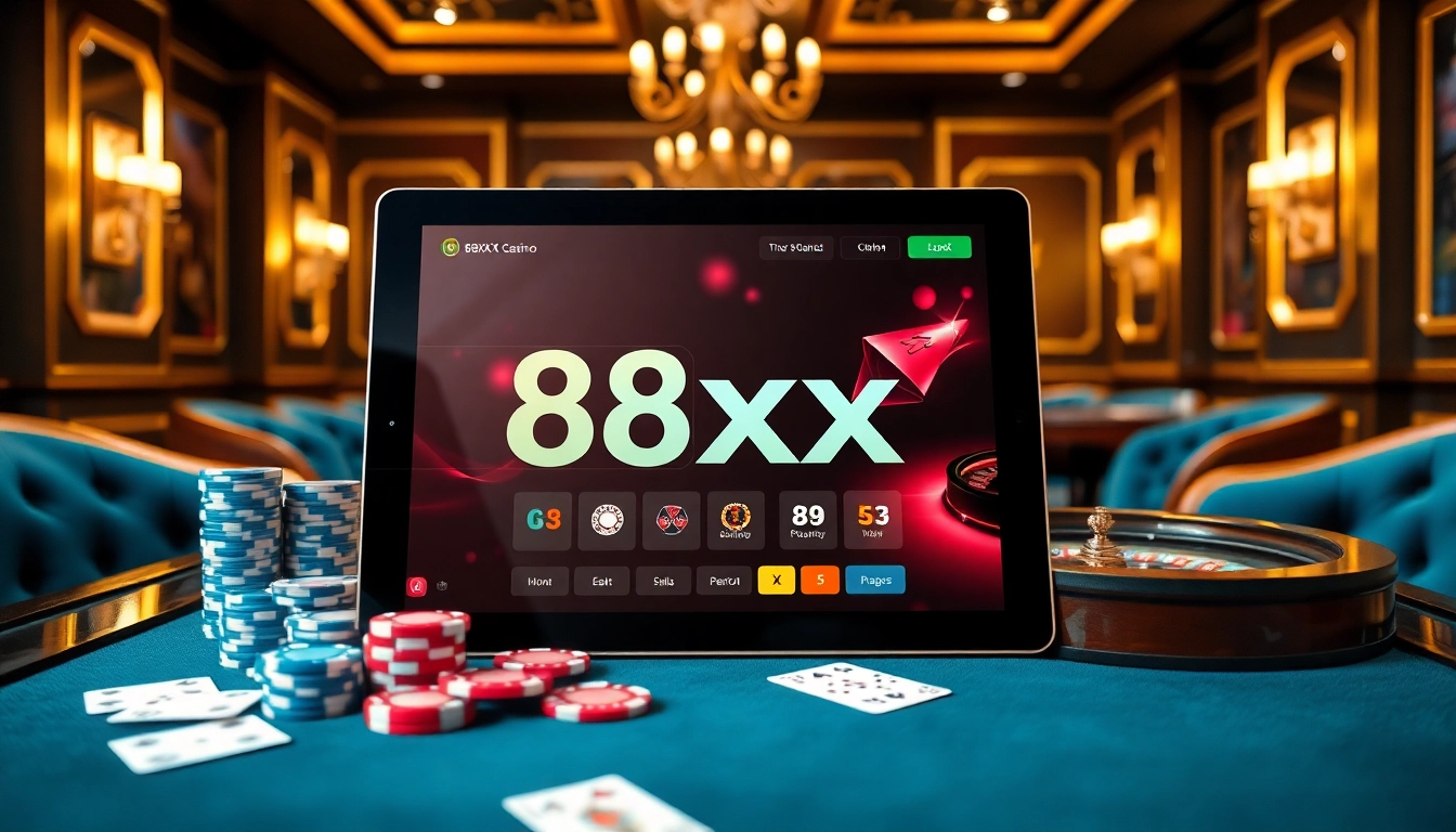 Experience the excitement of casino gaming with app 8xx on a sleek tablet featuring vibrant poker chips and a roulette wheel.