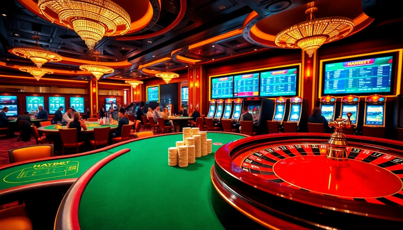 Experience thrilling gaming at HAYBET with vibrant poker tables and elegant roulette.