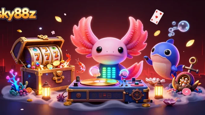 Spin reels and win treasures with sky88z in a vibrant underwater casino scene.