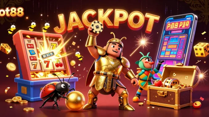 Win big with tot88 as a heroic beetle champions poker in a vibrant casino scene!