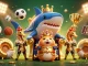 Experience the thrill of lode88z with this vibrant 3D illustration showcasing a golden hamster king and dynamic sports elements.