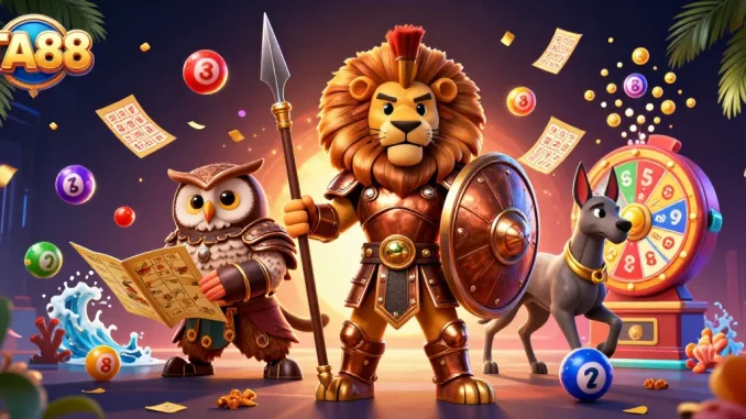 Engage in winning strategies with TA88's vibrant lottery and gaming elements showcased in 3D.