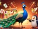 Experience thrilling wins at lu88z with a vibrant casino-themed illustration featuring a peacock and chips.