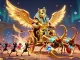 SUNWIN brings excitement with a colossal golden scarab beetle leading a chariot in an epic casino scene.