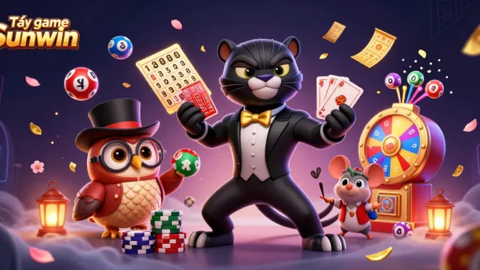 Experience the excitement of Tải game Sunwin with a dynamic 3D casino illustration featuring vibrant elements.