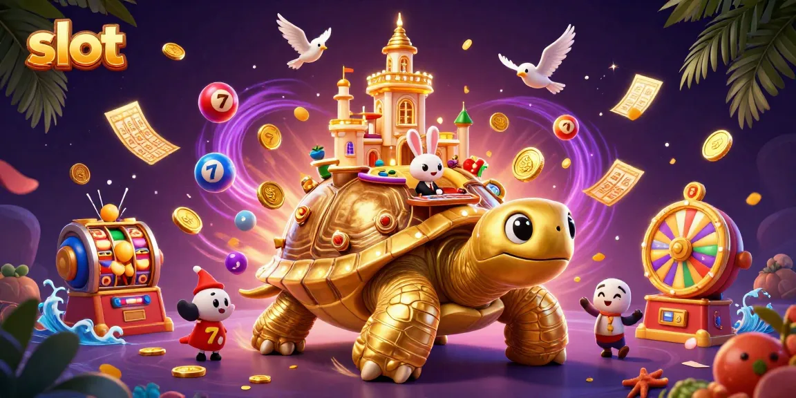 Slot yang menarik di kasino dengan simbol keberuntungan dan koin emas berterbangan.