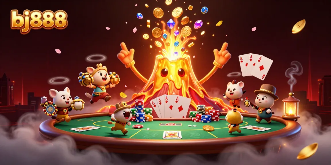 Experience thrilling wins at bj888 casino with a captivating scene of treasures and poker excitement.