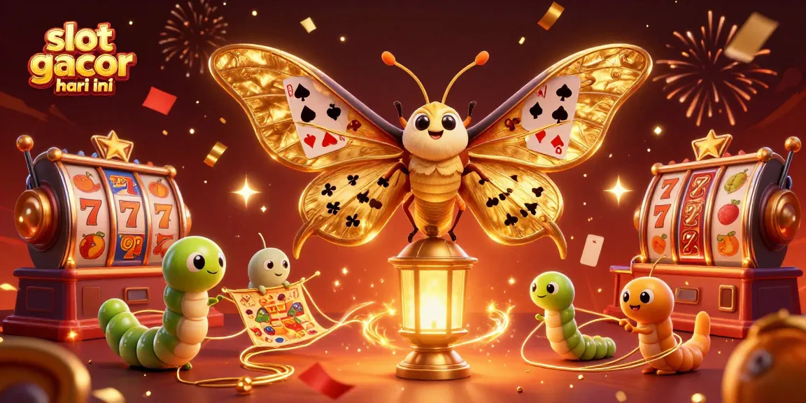 Experience slot gacor hari ini with vibrant action featuring golden moths and spinning reels.